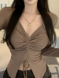 Pure Want To Show The Thoracic Top Rope To Close The Waist Thin Single Special To The Horn Long-Sleeved T-Shirt Spring And Autumn 2025 New Women's Clothing