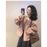 Pink Short This Coat Woman 2025 Autumn And Winter New Korean Small Man Temperament Small Fragrant Wind Hair Coat Tide