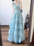 French Pure Lusty Temperament Sweet Dating Design Feel To Wear Broken Flower Cake Dress Slim Long Dress
