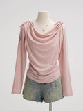 Pink Bow Pure Long-Sleeved T-Shirt Girl 2025 Spring New Collar Sweet Chic Thin Inside Coat
