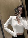 Polo Collar Long-Sleeved T-Shirt Design Short Spring And Autumn New Sexy Hot Umbilly Blouse Thread