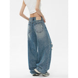 Vintage Ripped Jeans Women's Summer Thin New Loose Broad-Legged Straight Trousers Wash Version Of Good Pants