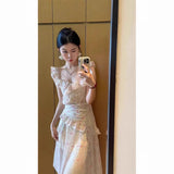 French Pure Lust Lotus Leaf Side Small Flying Sleeve Fairy Dress Spring And Summer New Irregular Hem Chiffon Long Skirt