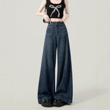 High-Rise Wide-Legged Jeans Women's Summer Trend New Thin Small Lazy Loose Dark Blue Straight Pants