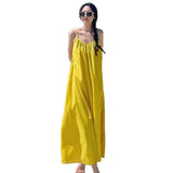 Seaside Vacation Sexy Bare Back Sling Dress Women's New Summer Loose A Skirt Gentle Yellow Long Dress