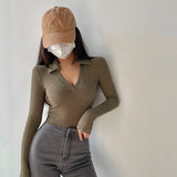 Spice Girl Sexy V-Neck Elastic Tight Slim Long Sleeve Bottom T-Shirt Girl Design Sense Of A Hundred Tops
