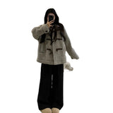 Grey Collar Horn Buckle Buckle Woman 2025 New Hair Coat Small Hepburn Style Temperament Korean