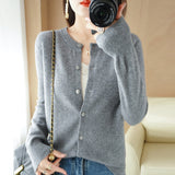 Soft Glutinous Wool Blended 2026 Autumn And Winter Women's New Sweater Buckle Loose Round-Neck Short Knitted Open Shirt Jacket