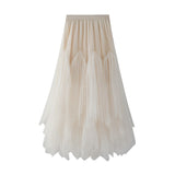 Half-Dress Autumn And Winter Girl Long A-Shaped Skirt Pong Dress Dress Dress Net Yarn Fresh Irregular 100-Fold Skirt 8350