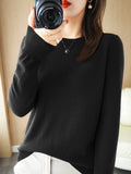 Wool Blending 2026 Autumn And Winter New Women's Loose Round Neck Solid Color Casing Bottom Knitted Bottom Sweater