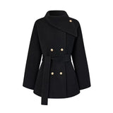 Black Hepburn Style Short Haired Cape Coat Women Autumn Winter Fashion 2026 New High-End Feel Coat