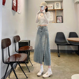 New Chinese-Style Cowboy Half-Dress Woman In The Autumn Of 2025 Thin High-Waist Long-Winded National Style A-Word Open Forked Bag Hip Skirt