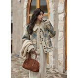 2025 Autumn And Winter New Lattice Coat Women 2025 New Winter Splicing Lamb Hair Coat Woman