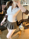 Design Sense Of Color Stitching Collar Temperament Long-Sleeved T-Shirt Girl Autumn Slimming Topie Topie