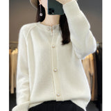 Wool Blended 2026 Autumn And Winter New Round Collar Short Solid Color Thick Shoulder Sleeve Star Buckle Knitted Cardigan Sweater
