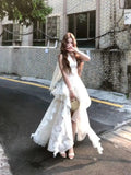 The Moon Shadow Glazed French Elegant Holiday Wind Waist Net Yarn And Flower Dress Temperament Hanging Neck Waist Dress