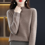 Skin Feeling 100% Wool Line Ready-To-Wear Seamless Autumn And Winter New Short Women Half-Collar Loose Bottom Knitting Sweater