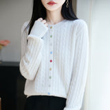 100% Pure Wool 2026 Autumn And Winter New Women's Loose Collar Twisting Buckle Bottom Top Knitted Open Shirt Coat