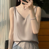 Silk Satin Double-Shoulder Sling Women's Vest 2026 Spring And Summer New Body Repair V Collar Short Temperament Inside The Top T-Shirt