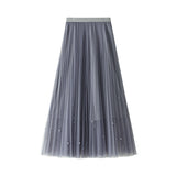 Heavy Industry Nail Pearl Dress Women's Half-Dress Dress 2025 Spring And Autumn Mid-Autumn Long Dress Net Yarn Dress 100Folded Dress 8581