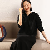 Soft Glutinous Cashmere 2026 Autumn And Winter New Women's Hoodie Sweater Dress Over Knee Long Knitted Dress