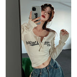 Spice Girls Sexy Pit Strip Bottoming Shirt In Trend Letter V Collar Slimming Long-Sleeved Umbilical Tops Girl Spring