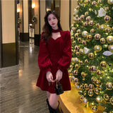 Christmas Red Annual Meeting Sisters Velvet Dress Autumn And Winter New Temperament Careful Machine Design Dress Dress Dress Dress Dress