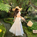 Thailand Seaside Photo Holiday Set Female Super Fairy Pure White Bubble Sleeves Blouse Skirt Half-Dress Two-Piece