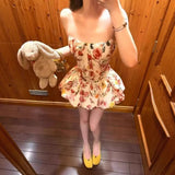 [Original Quality + Anti-Skid Strip Fish Bones] Beautiful Broken Flower Two-Piece Dress Body Corset New Flower Tart
