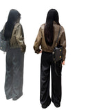 Ultra-Short Small Man 2025 New Hong Kong Style Retro Leisure Locomotive Jacket Brown Leather Coat Woman