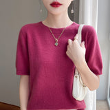Wool Blended 2026 Autumn And Winter New Women's First-Line Ready-Upled Collar Collar Short-Sleeved Knitted T-Shirt