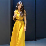 2026 New French Temperament Yellow Sleeveless Shirt Dress Women's Summer High-End Waist Skirt