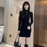 Spring Dress Women 2025 New Knitted Bottom Black With Coat Of The Inner Skirt Bag Spring Autumn