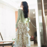 French Green Floral Sling Dress Summer 2025 Super Xiansen High-End Chic Stunning Skirt Two-Piece