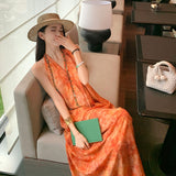 High-Level Printing Hanging Neck Thin Dress Niche High-End Design Lazy Woman Summer Holiday Dress Beach Dress