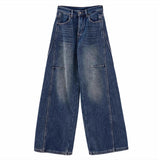Vintage Casual Scimiter Jeans Women Trend New Design High-Rise Loose Loose Broad Leg Pants
