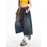 Vintage Water Wash Seven-Point Jeans Women's Summer Trend New High-Rise Thin Spring Loose Broad-Legged Trousers