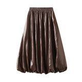Vintage Relaxation PU Leather Tidal Lantern Skirt Women's Autumn Laziness Casual A Word Half-Body Balloon Skirt 5013