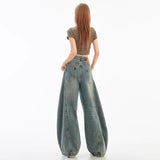 Vintage Crack Scissors Jeans Men And Women Spring And Autumn Summer New Loose Broad Legs Straight Scyter Pants