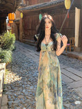 Linxia 2025 Spring And Summer New Design Feel Holiday Style Print Bohemian Fairy Dress