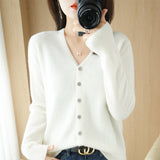 Wool Blended 2026 Autumn And Winter Women's New Loose V-Neck Solid Color Short Knitted Cardigan Jacket Sweater Spring