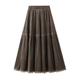 Lace Splicing A-Word Skirt 100-Folded Skirt Woman In Autumn 2025 High-Waisted Splicing Cake Skirt 9160