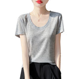 2026 Spring And Summer Women's New Shoulder Short T-Shirt Fashion U Collar Slim Bottom Shirt Short Sleeve Thin Fashion Top