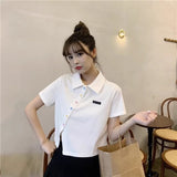 Polo Shirt Short-Sleeved T-Shirt For Girls Summer Small Man With Slimming Design Sense Niche Collar Short Top