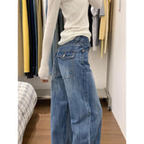 Designing Loose Straight Jeans Women Winter New Retro Blue Low-Rise Thin-Narrow Version Of Broad-Legged Trousers