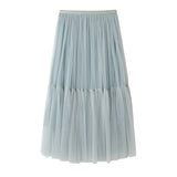 2025 New Medium And Long Punt Skirt Women Spring And Summer High Waist Splicing Hundred Folding Net Yarn Skirt Skirt 8752