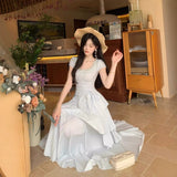High-Level French Pure Square Temperament Romantic Irregular Level Sweet Princess Cake Dress Waist Dress