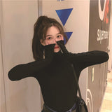 Shirt Women's Clothing Spring 2026 New Half-High Collar Blouse Wearing Thin Slim Girl Long-Sleeved T-Shirt