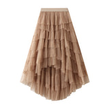 Irregular Cake Skirt High-Rise Mesh Skirt Unkempt Dress 2025 New Ladies Dress Fairy Skirt 1379