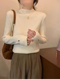 Oatmeal Version Of The Half-High Collar Knitted Jersey Women's Spring And Autumn And Winter 2025 New Sweater To Keep Warm Inside The Bottom Shirt Top